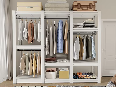 Multifunctional Clothing Storage Cabinet Rack with Hanging Clothes Storage Boxes and Shoes 3d model