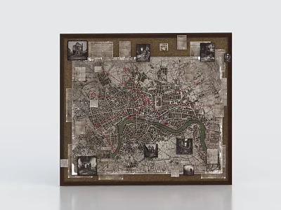 Vintage Map Wall Decor With Wooden Frame And Black White 3d model
