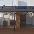 Roof Terrace With Wooden Flooring White Low Walls Green Plants And Glass Awning