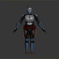 Sci Fi Warrior Armor Design With Blue Silver Plating Red Waist Belt And Mechanical Components