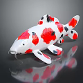 Vibrant Red White And Black Spotted Koi Fish On Reflective Dark Background