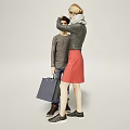 Two People Adjusting Hair And Holding Shopping Bags In Light Background