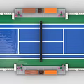 Building Blocks Tennis Court with Green Surface Blue Area White Lines Net Benches and Flowers