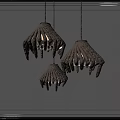 Unique Textured Shell Shaped Pendant Lights With Warm Yellow Glow 3d model
