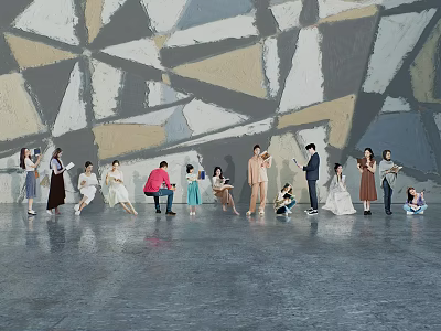 2D Book Reading Library Characters 3d model