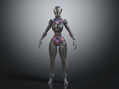 Futuristic Cybernetic Humanoid Character With Dark Metallic Body And Colorful Accents 3d model