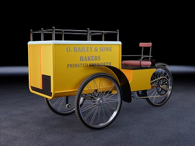 Yellow Delivery Cart For O Bailey & Sons Bakers With Company Name 3d model