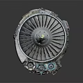 Vintage Aircraft Engine Turbine With Metallic Casing And Detailed Fan Blades