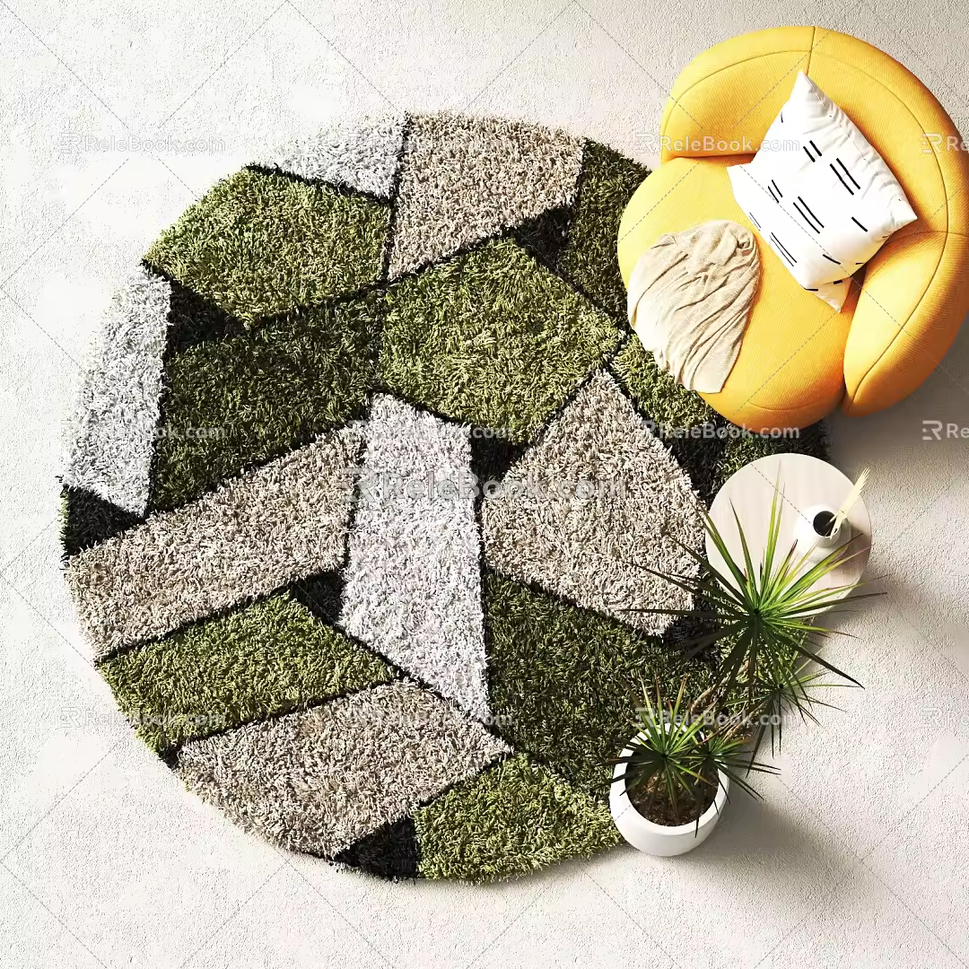Modern round carpet plush carpet decoration 3d model