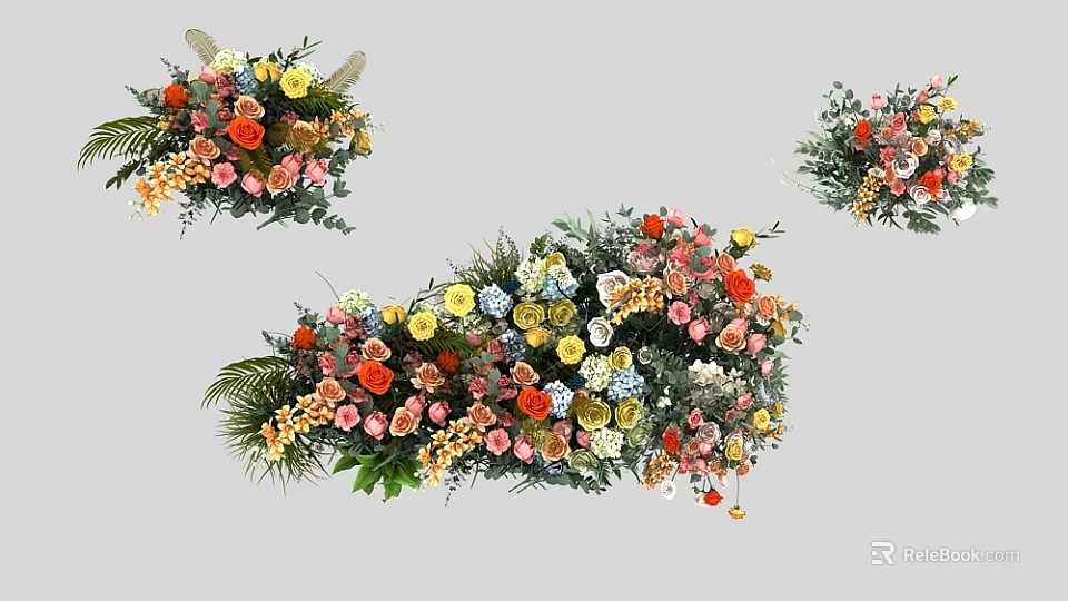 Vibrant Floral Arrangement With Colorful Blooms And Fresh Green Foliage 3d model 
