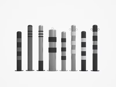 Bollards With Various Designs Different Colors And Stripe Patterns Collection 3d model