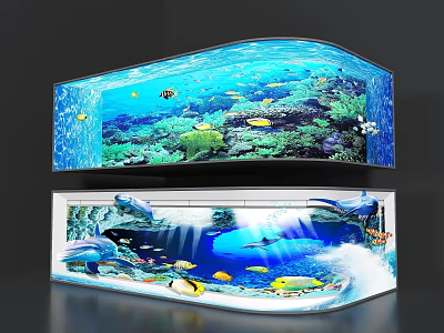 Large Aquariums With Underwater Scenery Coral Reef Tropical Fish And Dolphins 3d model