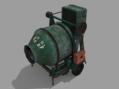 Industrial Green Concrete Mixer With Rotating Drum Steel Frame And Movable Wheels For Construction Sites 3d model