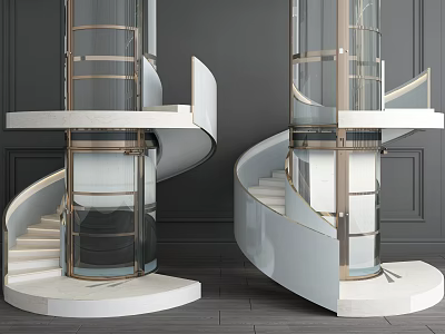 Elegant Spiral Staircase Interior Design With Glass Railings Metal Frame And Marble Base 3d model