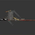 Construction Site Scene With Crane Metal Frame Damaged Car And Collapsed Parts