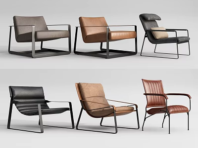Modern Leather Accent Chairs With Metal Frames In Multiple Colors Design 3d model