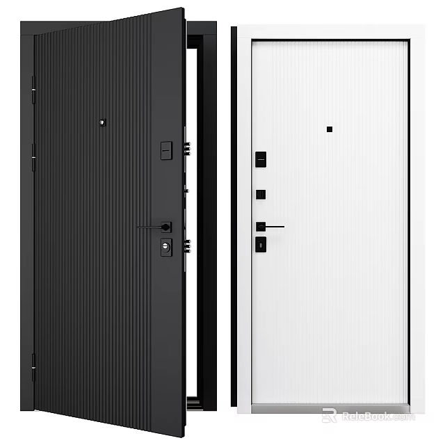 Modern Swing Door Design With Black White Surfaces And Sleek Handle For Home Use 3d model 