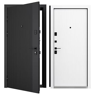 Modern Swing Door Design With Black White Surfaces And Sleek Handle For Home Use 3d model