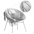 Rattan Outdoor Chair with Pink Blanket White Cushion and Black Metal Legs