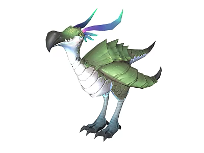 Fantasy Game Movie Character With Green Body Colorful Crests Black Beak White Underbelly Sharp Claws 3d model