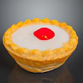 Golden Flaky Tart With White Creamy Filling And Red Cherry Topping