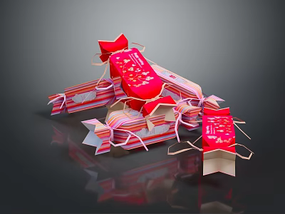 Festive Colorful Candy Treats With Red Striped Packaging And Bow Decorations 3d model