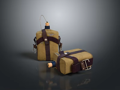 Durable Brown Portable Containers With Adjustable Straps And Orange Stoppers 3d model