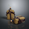 Durable Brown Portable Containers With Adjustable Straps And Orange Stoppers 3d model