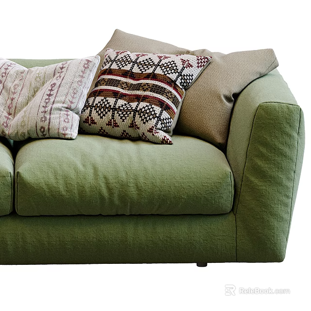 Cozy Green Two Seater Sofa With Decorative Pillows In Various Patterns 3d model 