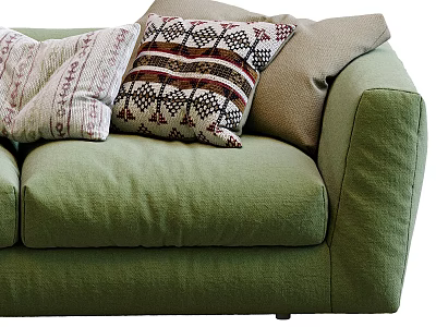 Cozy Green Two Seater Sofa With Decorative Pillows In Various Patterns 3d model