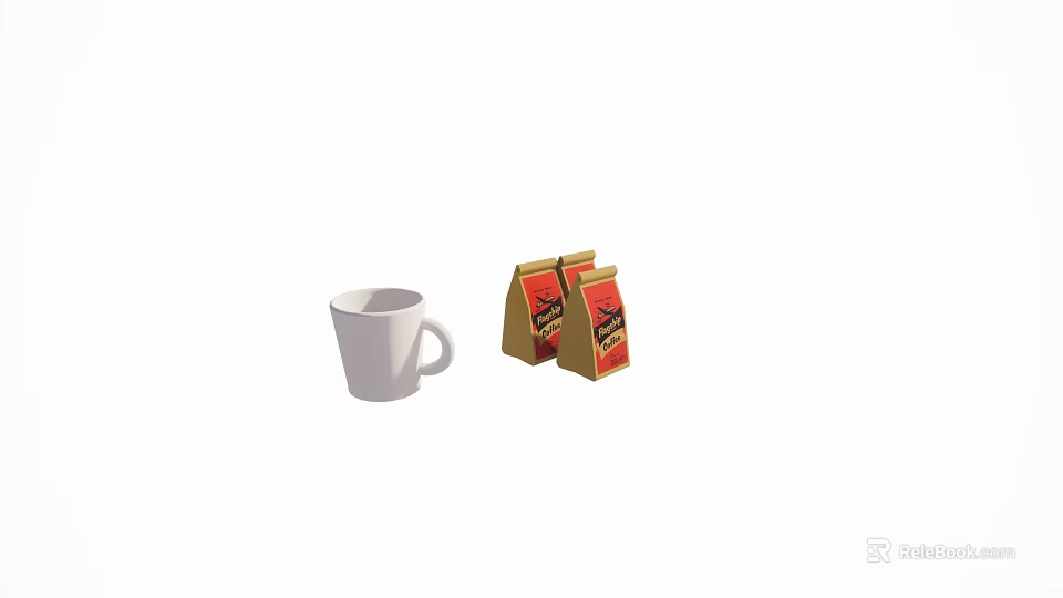 Simple White Cup With Red Tea Bags Placed On Clean Background 3d model