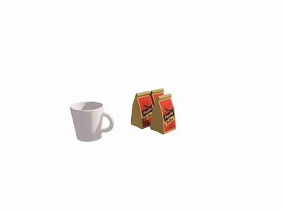 Simple White Cup With Red Tea Bags Placed On Clean Background 3d model