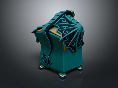Teal Decorative Storage Box With Wing Shaped Design And Ornate Patterns For Home Living 3d model