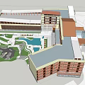 Modern Multi story Hotel Building Featuring Courtyard Swimming Pool And Landscape