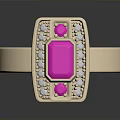 Beige Ring With Pink Square Gemstone And Small Clear Decorative Stones 3d model