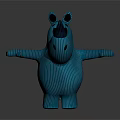 Blue Rhinoceros Stuffed Doll In Cartoon Style With Striped Design And Outstretched Arms