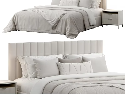 Elegant Modern Bedroom Interior With Upholstered Headboard Pillows And Bedside Table 3d model
