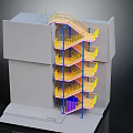Building Model With Multi Storey Structure Yellow Stairs Blue Pillars And Railings 3d model