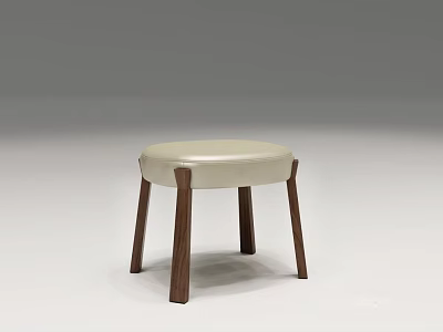 Beige Round Seat Stool With Dark Brown Wooden Legs Minimalist Design 3d model