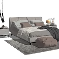 Modern Double Bed with Soft Pillows Cozy Blanket and Stylish Nightstands with Table Lamps