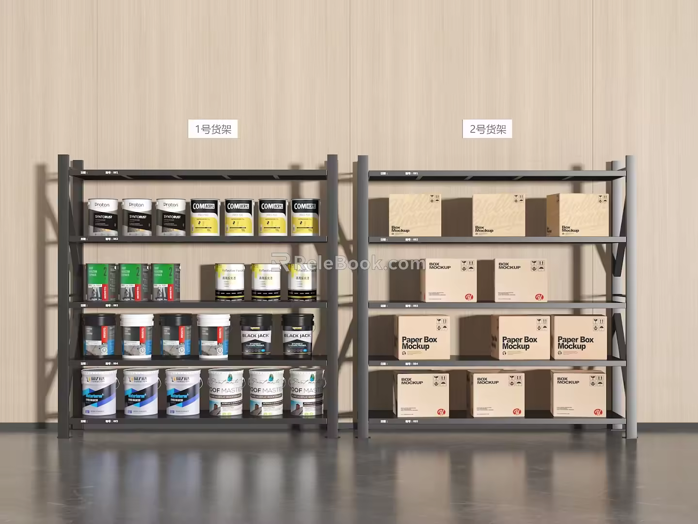 Shelf display rack carton paint bucket oil bucket container display cabinet cardboard box 3d model
