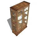 Classic Wooden Sideboard With Glass Doors Holding Plates And Bowls On Shelves