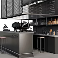 Modern Industrial Cafe Bar With Coffee Machine Stools And Menu Board 3d model