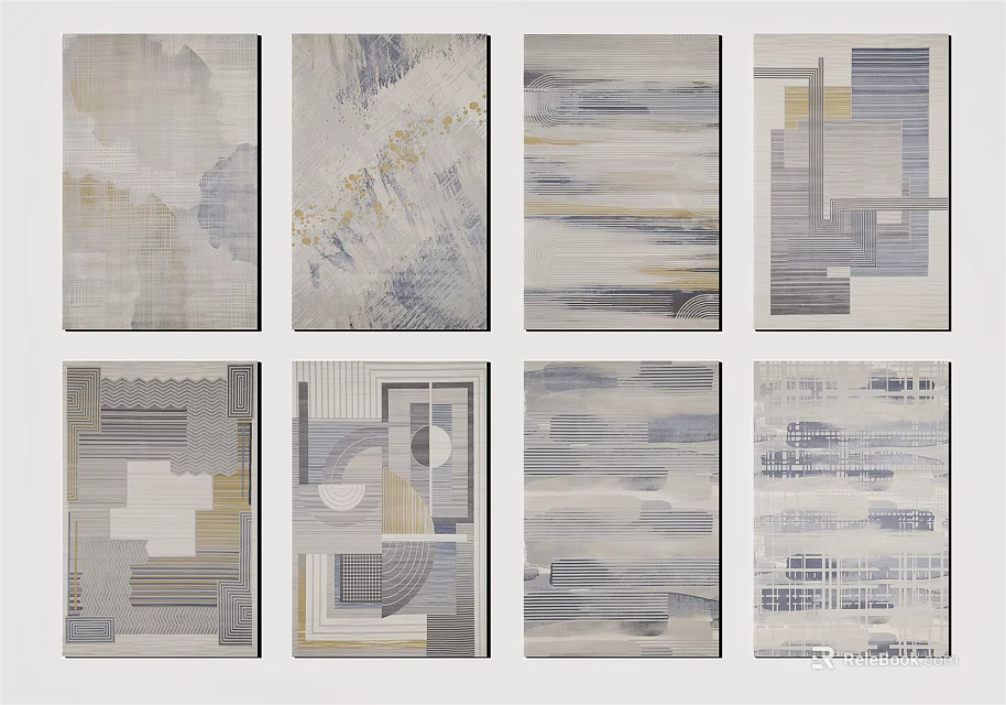 Square Rugs With Various Modern Geometric Patterns And Neutral Tones Design 3d model