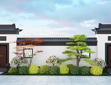 New Chinese Courtyard Landscape Flower Border Plants Flower Group Pine Red Maple Plant Collocation Spherical Shrub Net Safflower Plant Combination 3d model