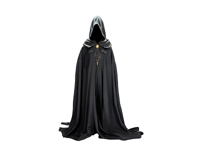 Elegant Black Hooded Robe Decorative Ornament Set With Golden Trim And Flowy Design 3d model