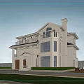 Beautiful Detached Villa Exterior With European Style Balcony Large Windows Lush Trees And Colorful Flowers