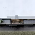 Modern Minimalist Sales Office Building With Glass Façade Waterfront And Greenery