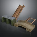 Landscape Components Featuring Wooden Stairs Stone Bridge And Stone Pedestals