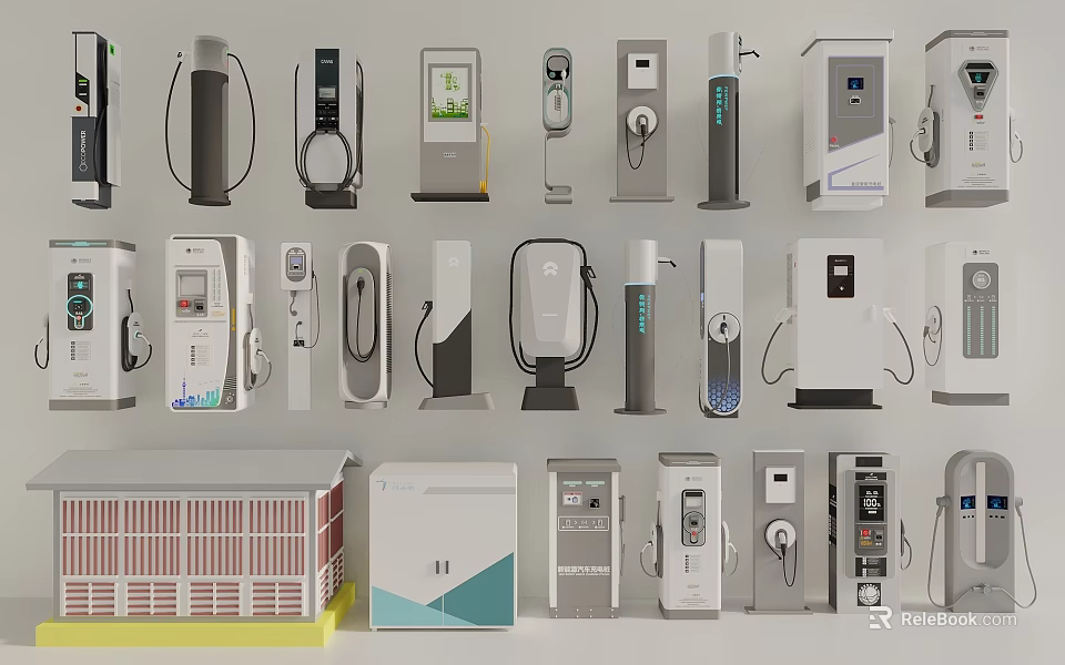 Public Facilities Electric Vehicle Charging Stations With Various Models And Designs 3d model 